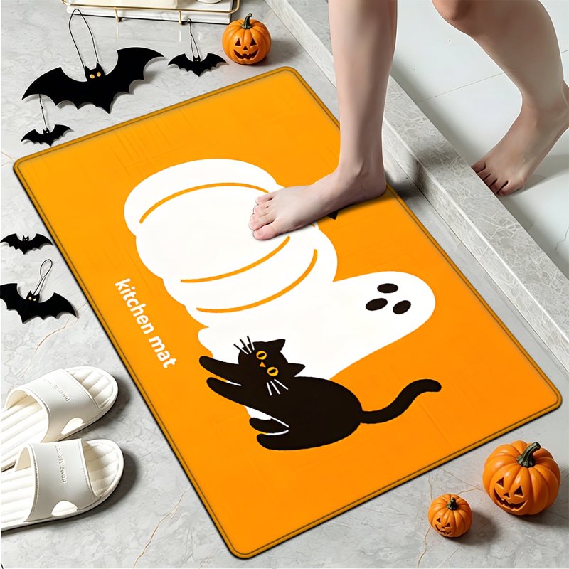 Halloween White Pumpkin Flannel Kitchen & Entryway Rug - 15.7''x23.6''