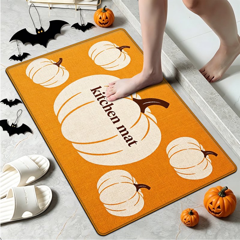 Halloween White Pumpkin Flannel Kitchen & Entryway Rug - 15.7x23.6 Inches