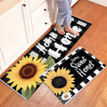 Kitchen Rug and Door Mat Set - Sunflower Black & White Grid, Washable Flannel, 15.7x23.6 & 17.7x47.2 Inches