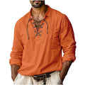 Men's Medieval Pirate Linen Tunic Shirt - Orange XL Renaissance Costume