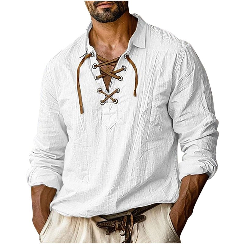 Men's Vintage Linen Renaissance Pirate Shirt XL White Tunic Top - Medieval Style