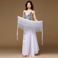 White Plus Size Belly Dance Skirt with Sequins Tassels Beads Belt for Women