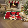 Christmas Reindeer Rug - Red Holiday Door Mat with Non-Slip Rubber Bottom - Variation #27