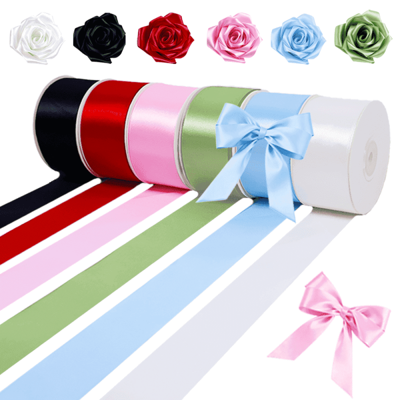 1-1/2 Inch Satin Ribbon Set - 6 Rolls, 150 Yards Solid Fabric for Gift Wrapping & Crafts