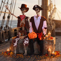 Halloween Life Size Skeleton with Cowboy Outfit - 5.6 ft Poseable Decor