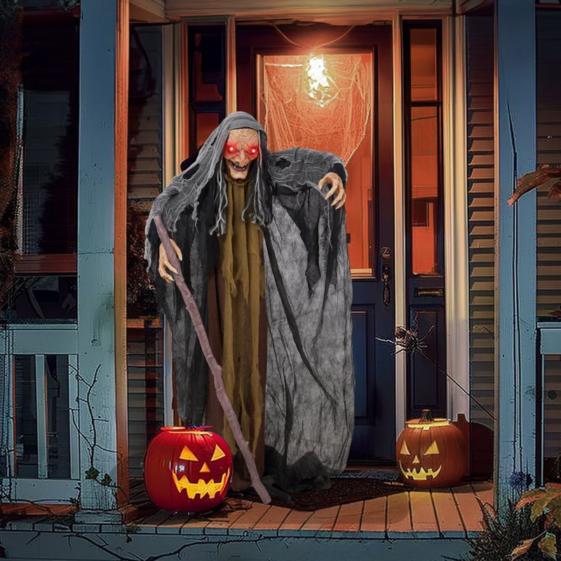 Yescom 5.3ft Animated Witch Halloween Decoration with Sound-Activated LED Eyes