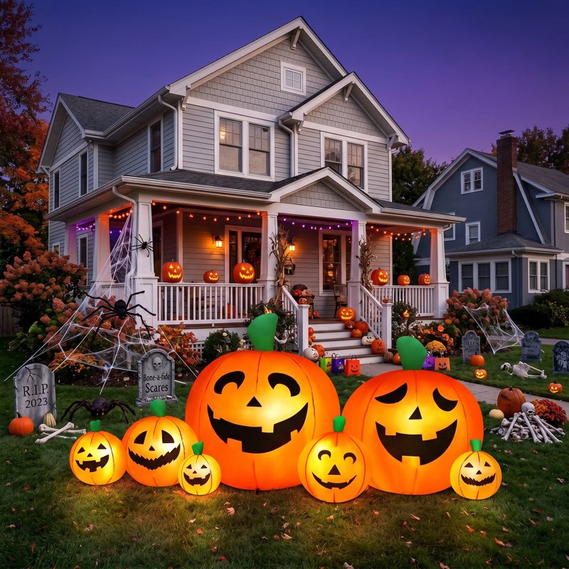 Yexmas 8FT Halloween Inflatable Pumpkin Yard Decoration with Yellow Variation and 7 LED Lights