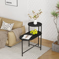 2-Tier Round End Table with Storage Trays - Modern Design
