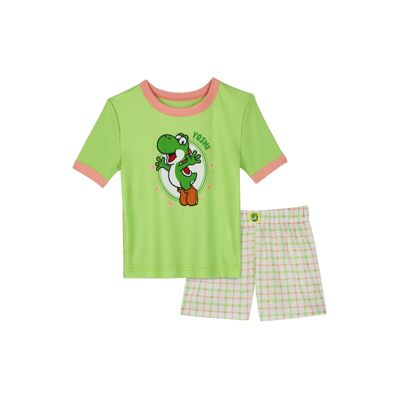 Yoshi Green Pajama Set for Kids - Short Sleeve Sleep Top & Shorts, Size 6-6X