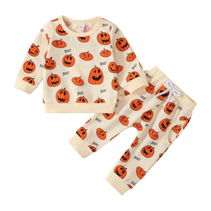 Baby Halloween Pumpkin Sweatshirt & Pants Set - Orange 4-5T