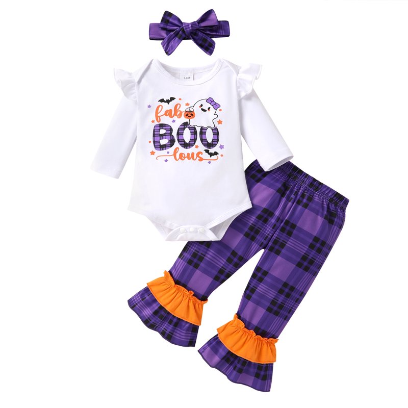 Purple Baby Halloween Romper Set with Pants & Headband - 12-18 Months