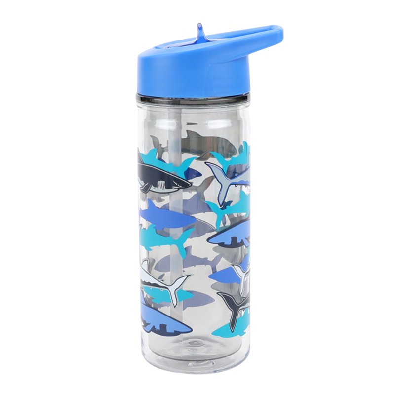 14-Ounce Insulated Water Bottle with Lid & Straw - Blue Shark