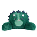Kids Dinosaur Backrest Pillow - Teal Green Faux Fur Lounger with Armrests