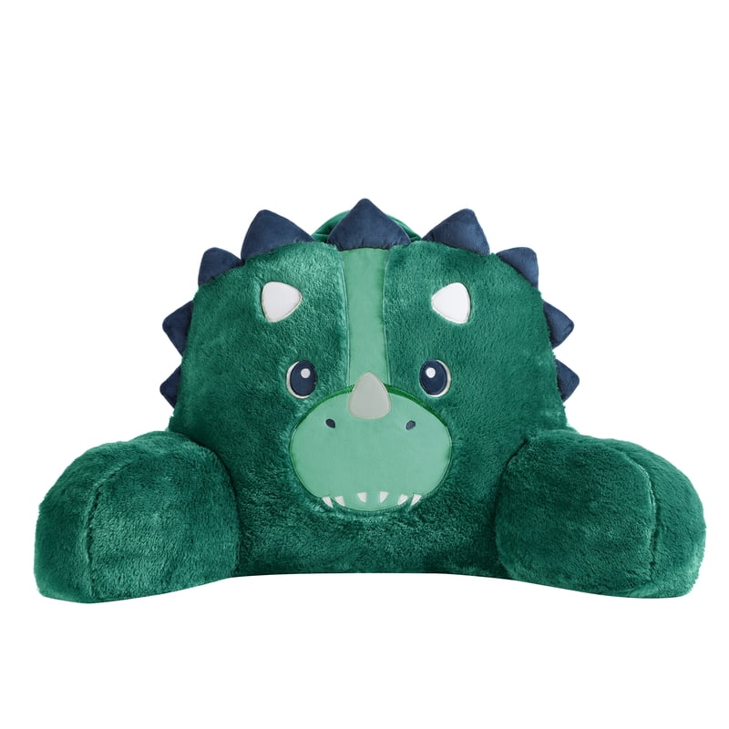 Kids Dinosaur Backrest Pillow - Teal Green Faux Fur Lounger with Armrests
