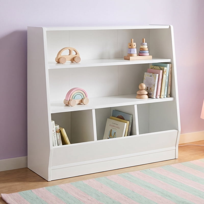 Kids Toy Storage Bin and Two Shelf Bookcase - Multi-Color Options
