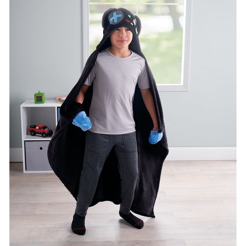 Kids Hooded Throw Blanket - Black Gamer Glow in the Dark, 40 x 50 in — Cozy & Wearable