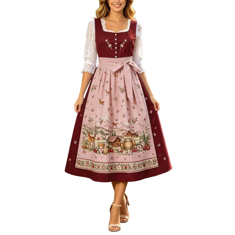 Women's Oktoberfest Dirndl Dress with Beer Mug Print - Multicolor M