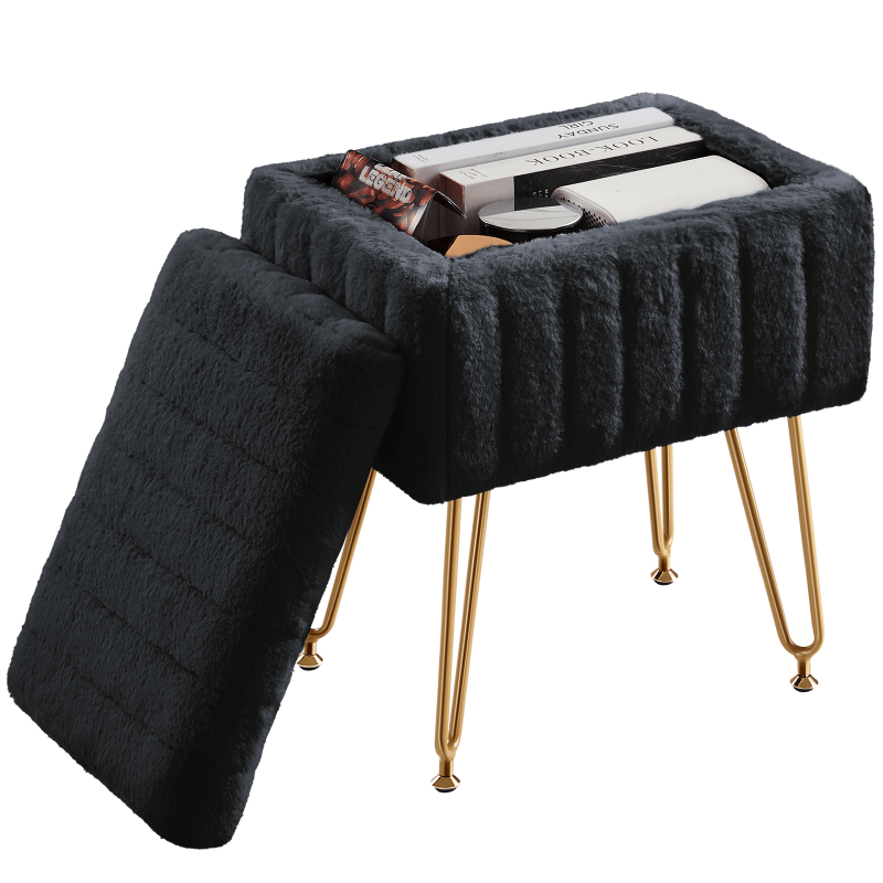 Modern Ottoman Vanity Stool Chair with Storage - Black