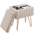 Ottoman Vanity Stool Chair with Storage - Modern Faux Fur Seat, Camel