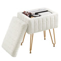 Ottoman Vanity Stool Chair with Storage - Modern Faux Fur Seat, White