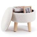 Modern Round Velvet Storage Ottoman - Soft Padded Footrest & Accent Table