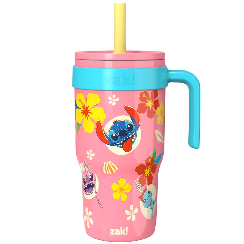 18oz Pink Stitch Kids Straw Tumbler - Double Wall Stainless Steel