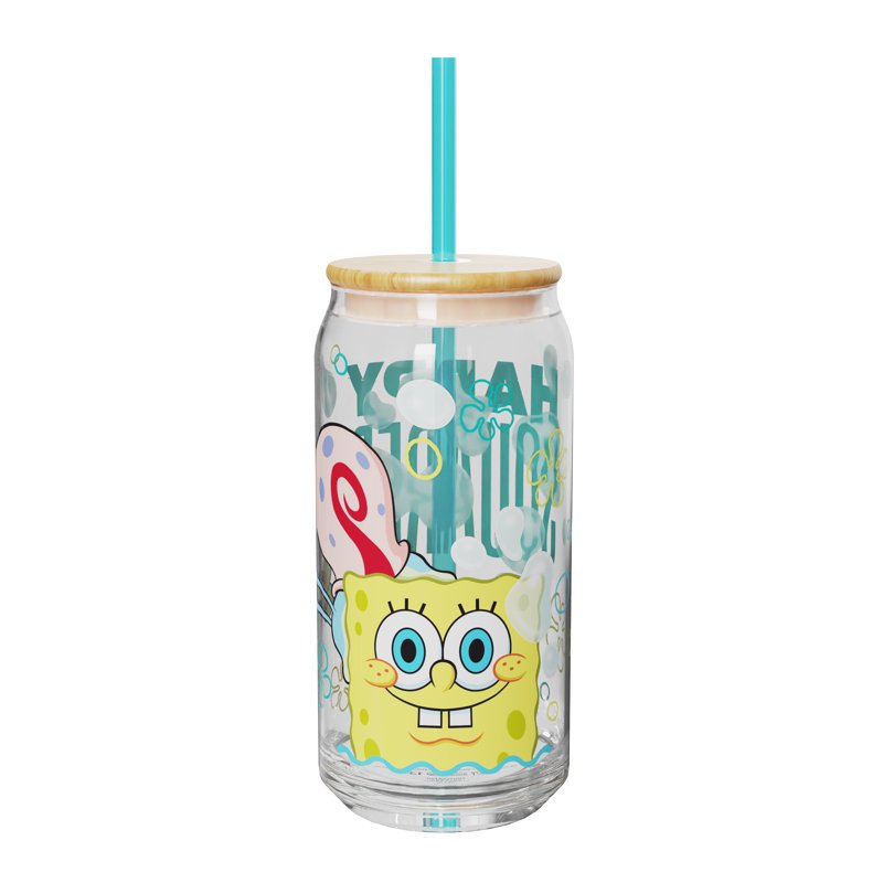 20oz SpongeBob SquarePants Glass Tumbler with Lid & Straw