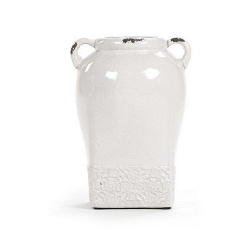 Ceramic Jar with Distressed Crackle Finish - White