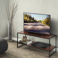 40 Inch Black Metal Frame Media Stand with Red Mahogany Finish