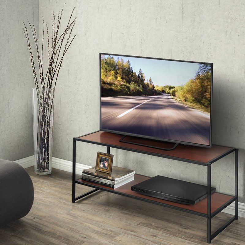 40 Inch Black Metal Frame Media Stand with Red Mahogany Finish