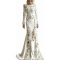 Women Gothic Skeleton Maxi Dress Costume - White, 4XL Halloween Gown