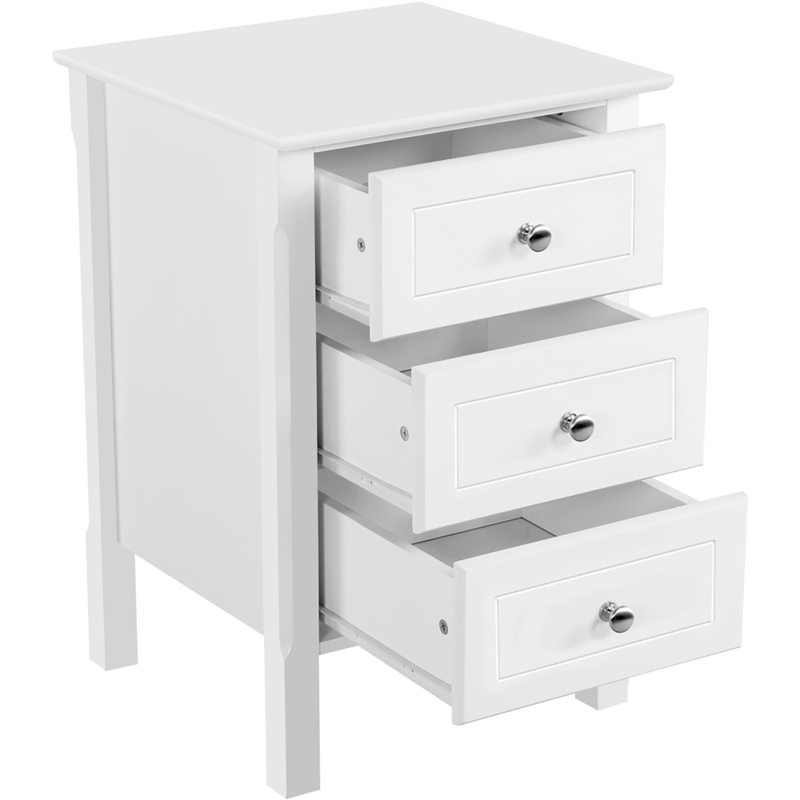 3-Drawer End Table with Solid Wood Legs for Living Room