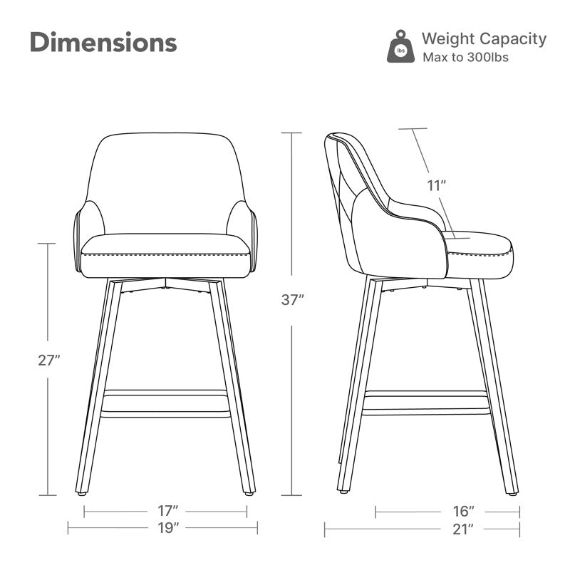 Swivel Counter Stools Set of 2 - Modern Faux Leather - Black