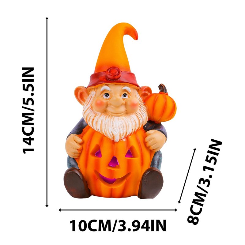 Luminous Halloween Pumpkin Gnome Ornament - Resin Garden Statue with Old Man Design - Variation #354B