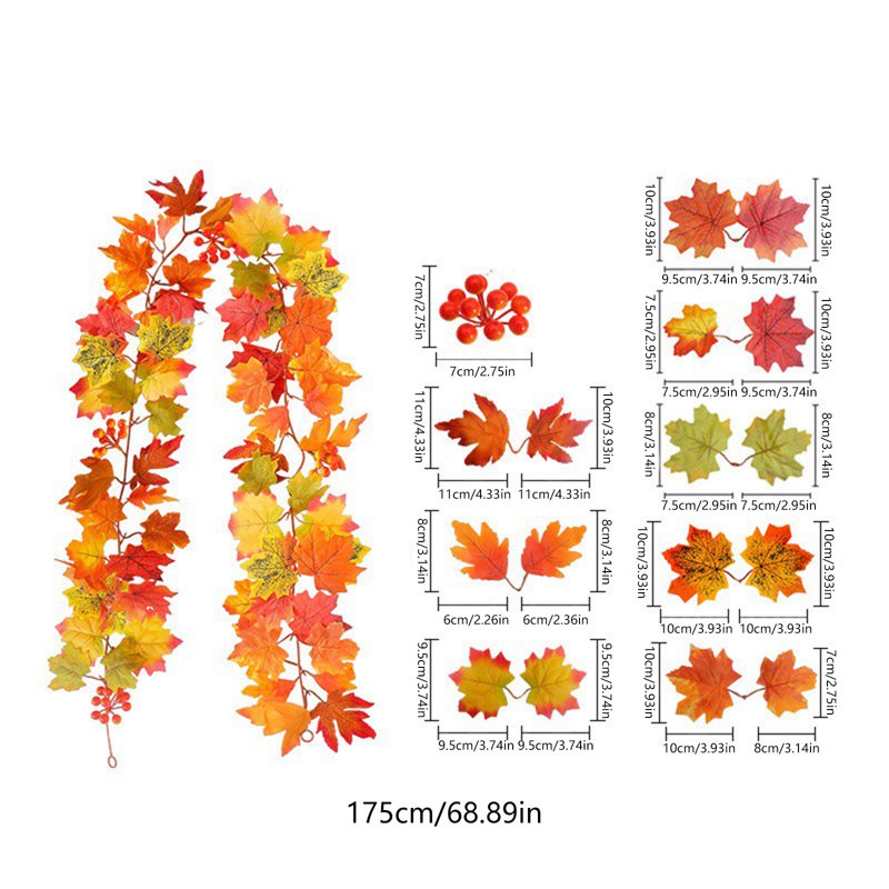 Fall Maple Leaf Garland - Orange Halloween & Thanksgiving Rattan Vine Decoration, 175cm