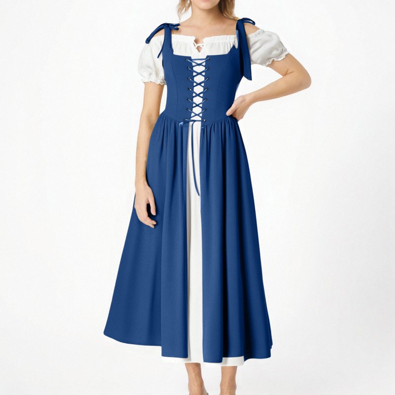 Medieval Renaissance Costume Dress Women Vintage Blue Maxi Dress XXL - AA Blue