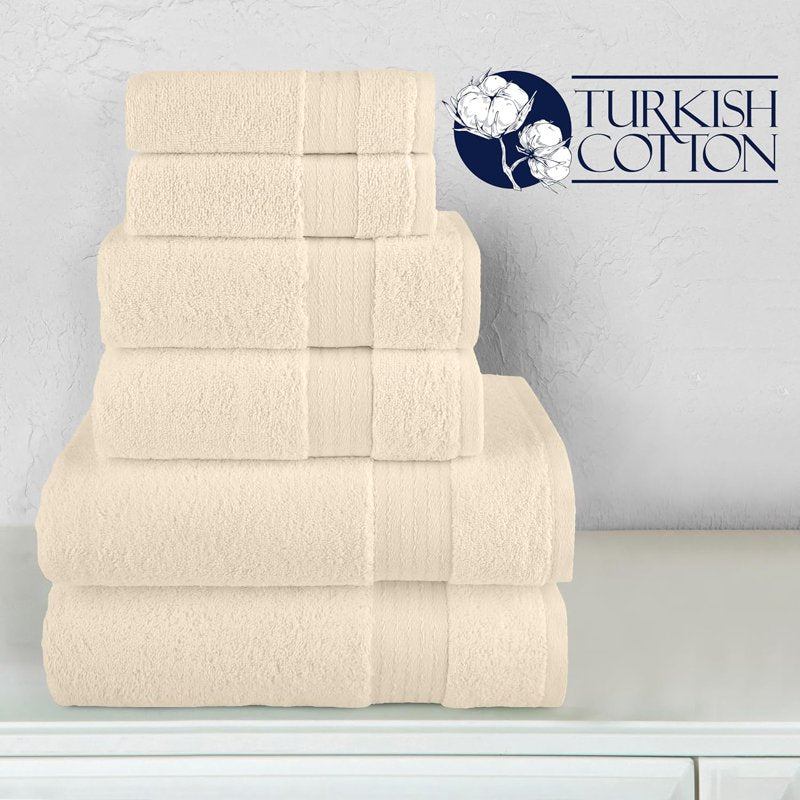 Elegant Comfort Ivory 6-Piece Cotton Towel Set - Turkish 680 GSM Plush Bath & Hand Towels
