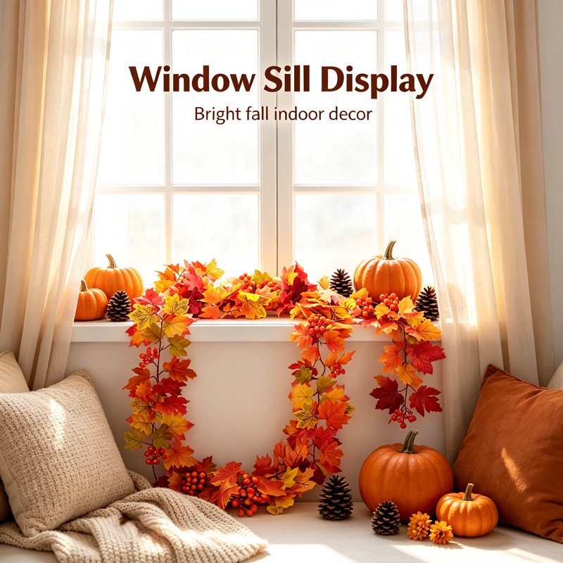 Fall Maple Leaf Garland - Orange Halloween & Thanksgiving Rattan Vine Decoration, 175cm