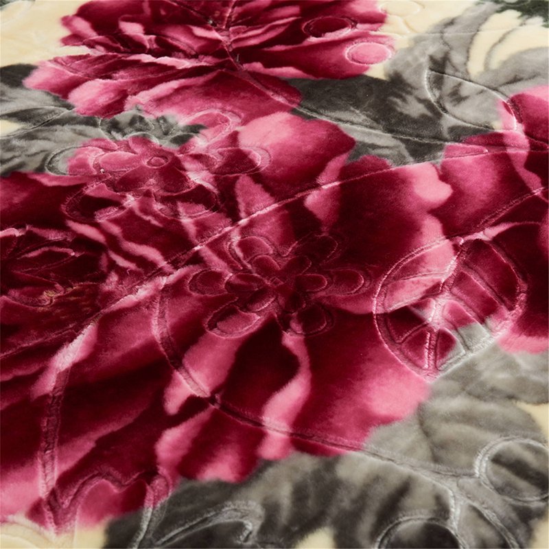 King Size Faux Mink Fleece Blanket - 10Lbs Heavyweight Bed Throw in Green, Grey, Pink, Yellow Floral - 85x93 Inches