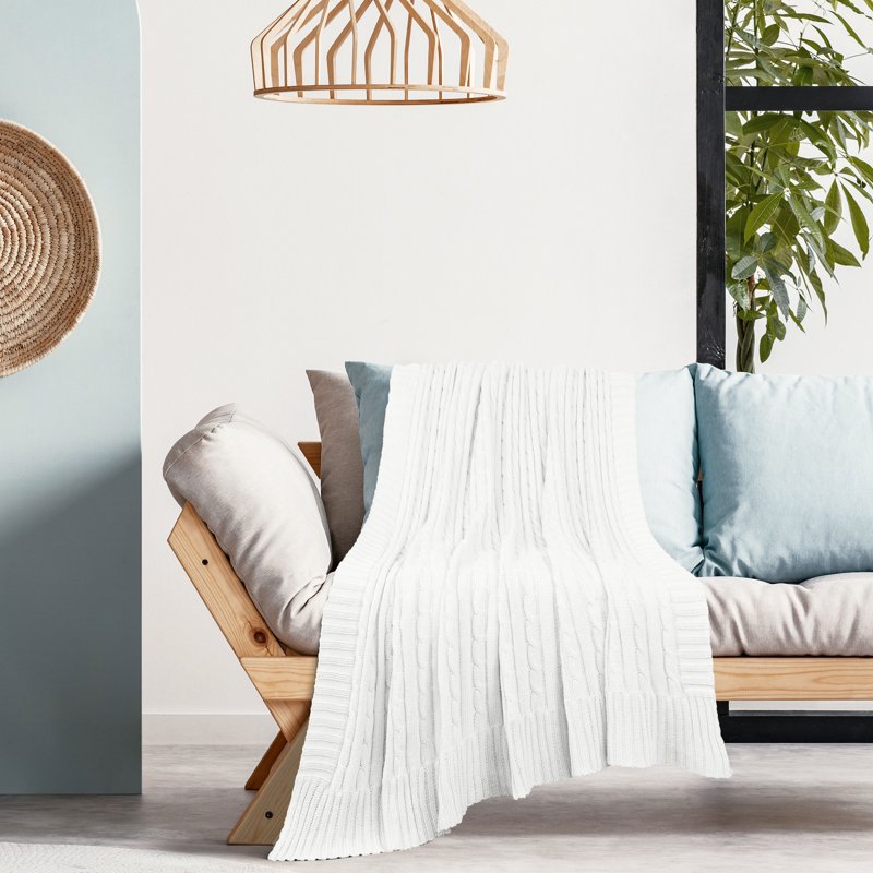 Cotton Cable Knit Throw Blanket - 60x78 White, Soft & Breathable