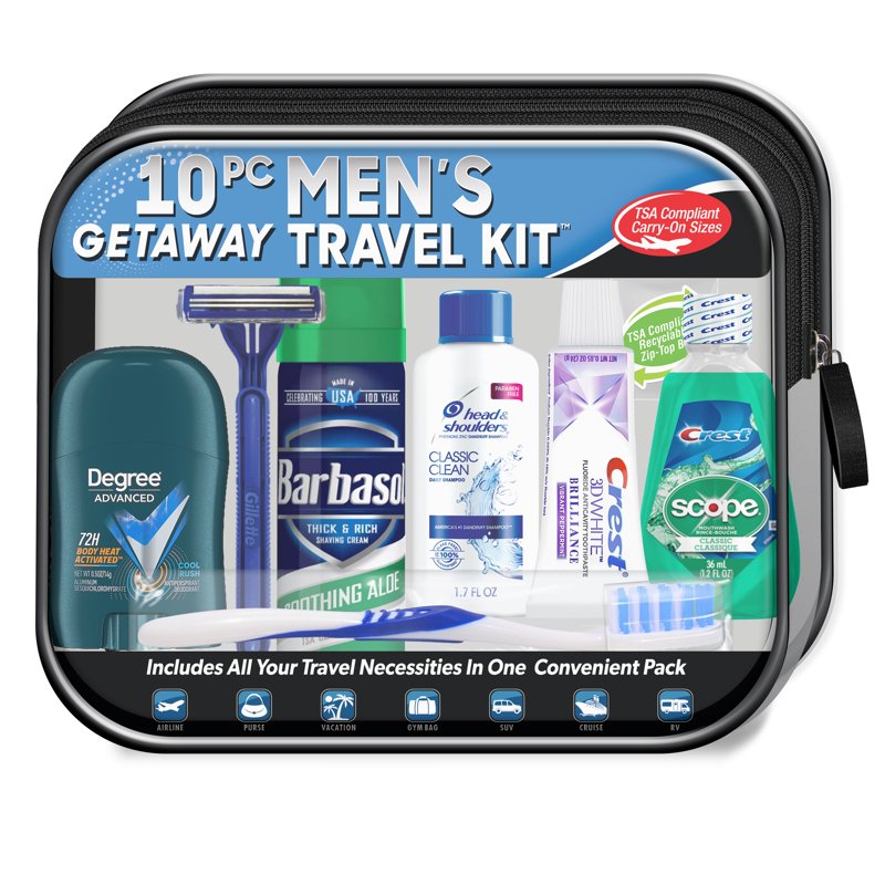 10-Piece Men’s Travel Grooming Kit - TSA Compliant Toiletries Set