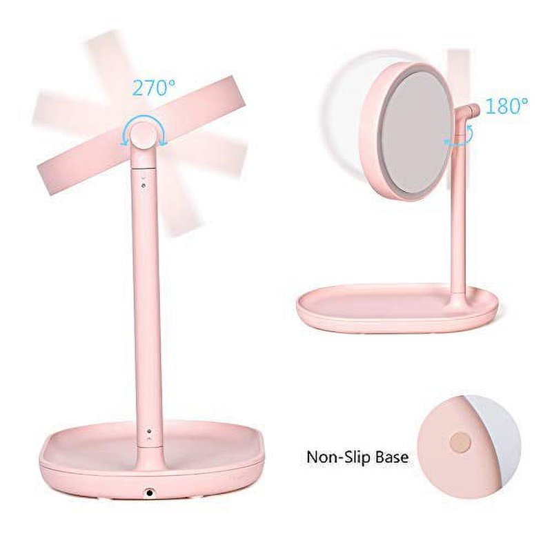 LED Lighted Vanity Mirror with Cosmetic Organizer Tray - Pink