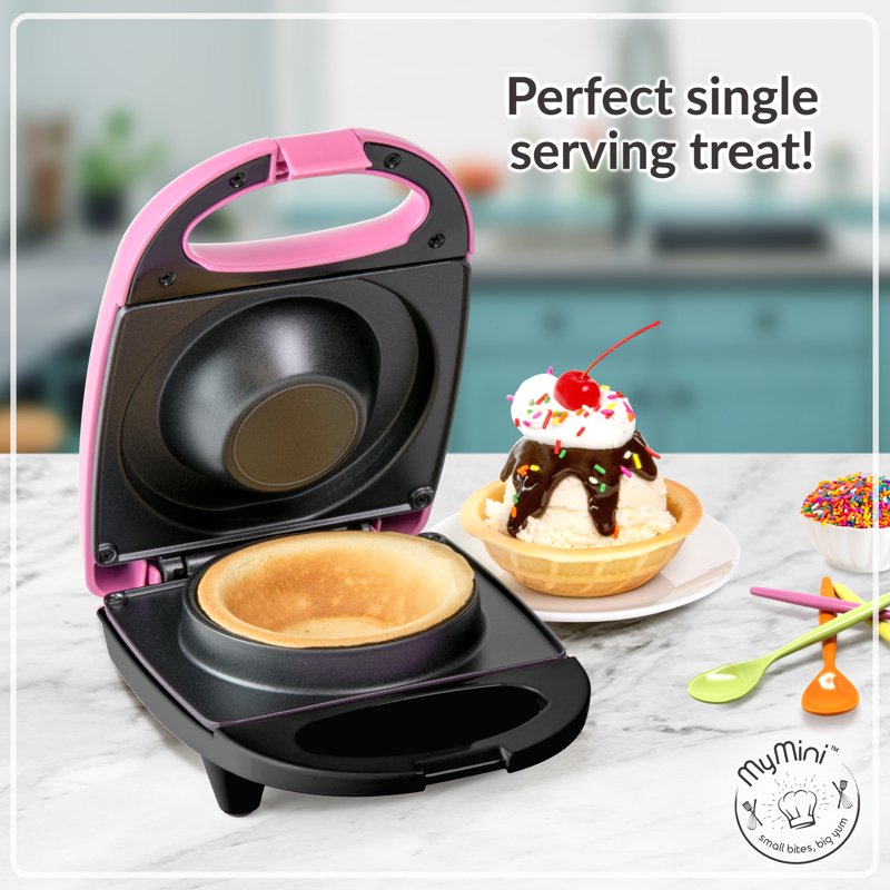 Personal Electric Waffle Bowl Maker - Compact Nonstick Dessert Griddle