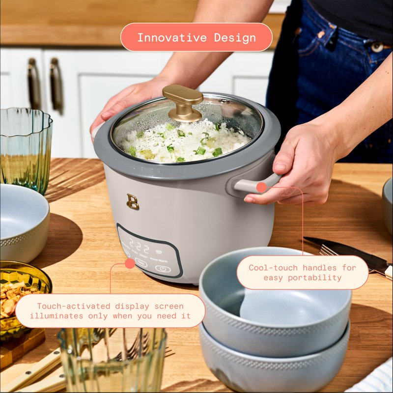 6-Cup Digital Rice Cooker with Glass Lid - Porcini Taupe