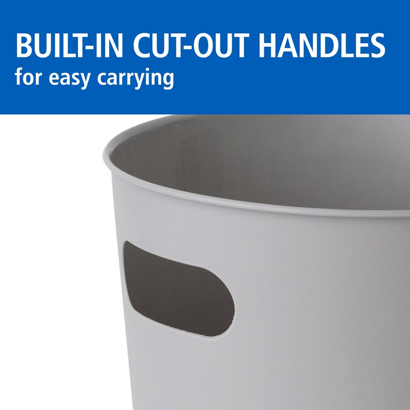 2.64 Gallon Plastic Wastebasket with Cut-Out Handles - Grey