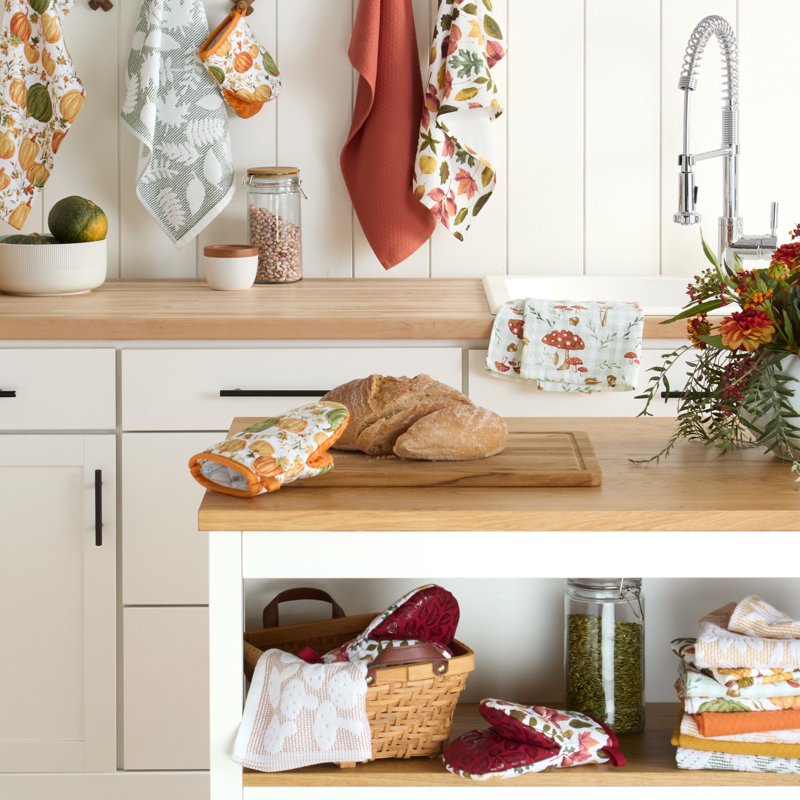 Fall-Inspired Jacquard Kitchen Towels 2-Pack Set - Green