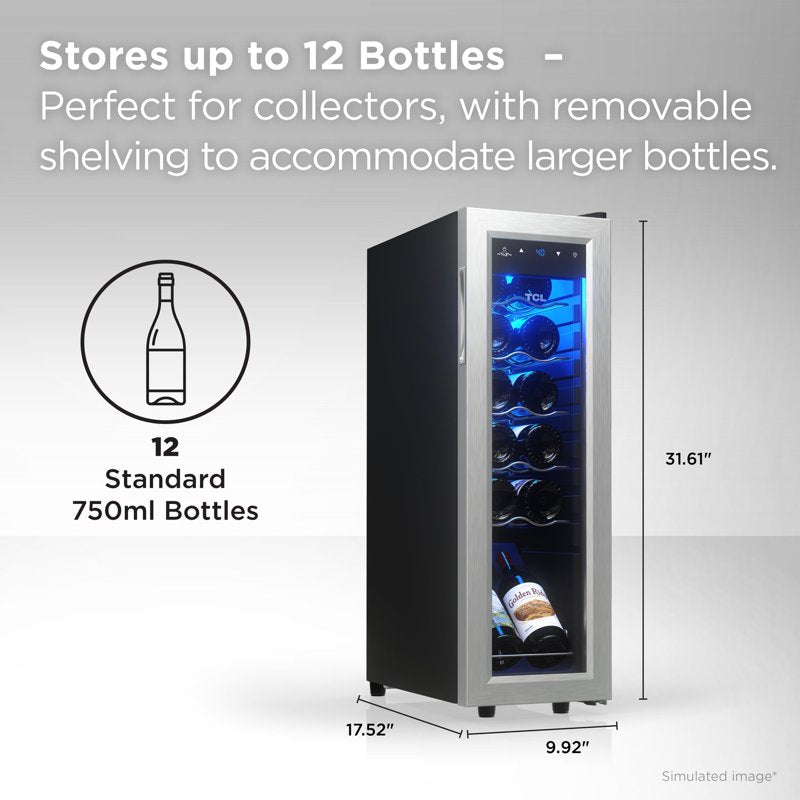 12 Bottle Wine Cooler - Stainless Steel Freestanding Fridge