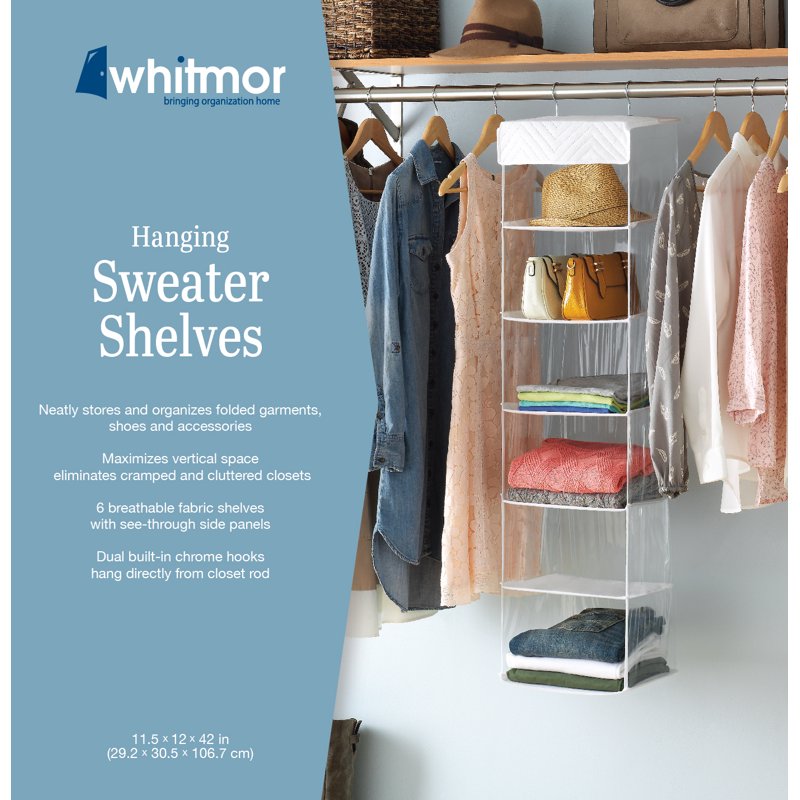 Hanging Closet Shelves Organizer 6-Tier Sweater & Accessory Storage