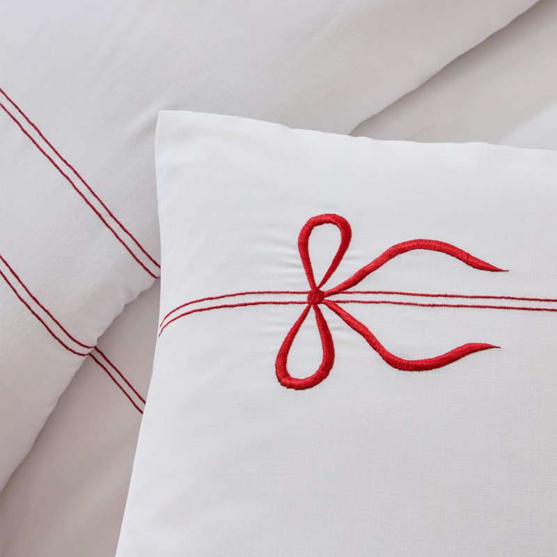Full/Queen Comforter Set with Embroidered Border and Microfiber Reverse - Bright White