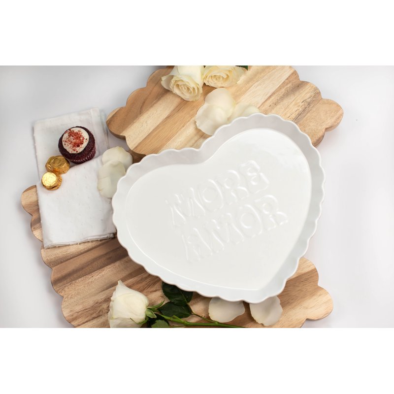 Heart-Shaped White Ceramic Serving Tray - 1 Pack